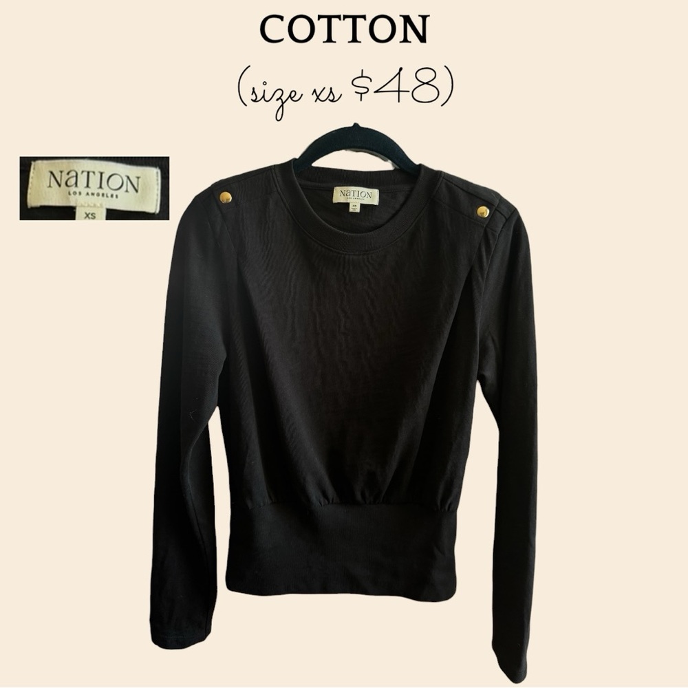 Nation Los Angeles Black Cotton Pullover Sweatshirt with Shoulder Buttons